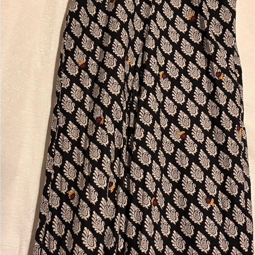 Anthropologie Embroidered Wide-Leg Jumpsuit in Black Floral Motif Overall Sz 4 - Picture 6 of 6